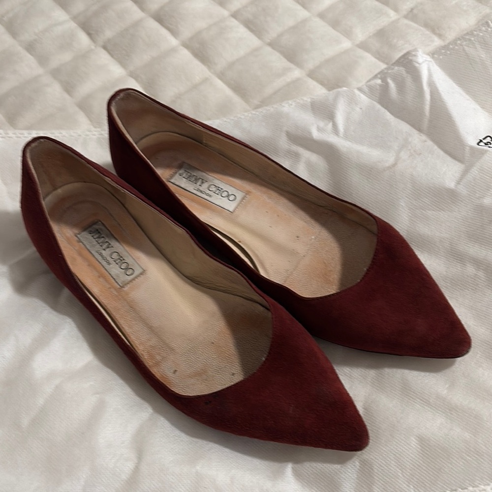 Jimmy Choo Women's Burgundy Suede Flats